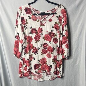 Torrid Floral Blouse - Pink and White